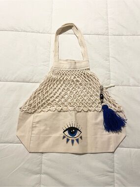 Canvas Net Tote Bag with Blue Eye Motif